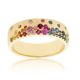 Sapphire Scattered Rainbow Mini Cigar Band in 14K Gold